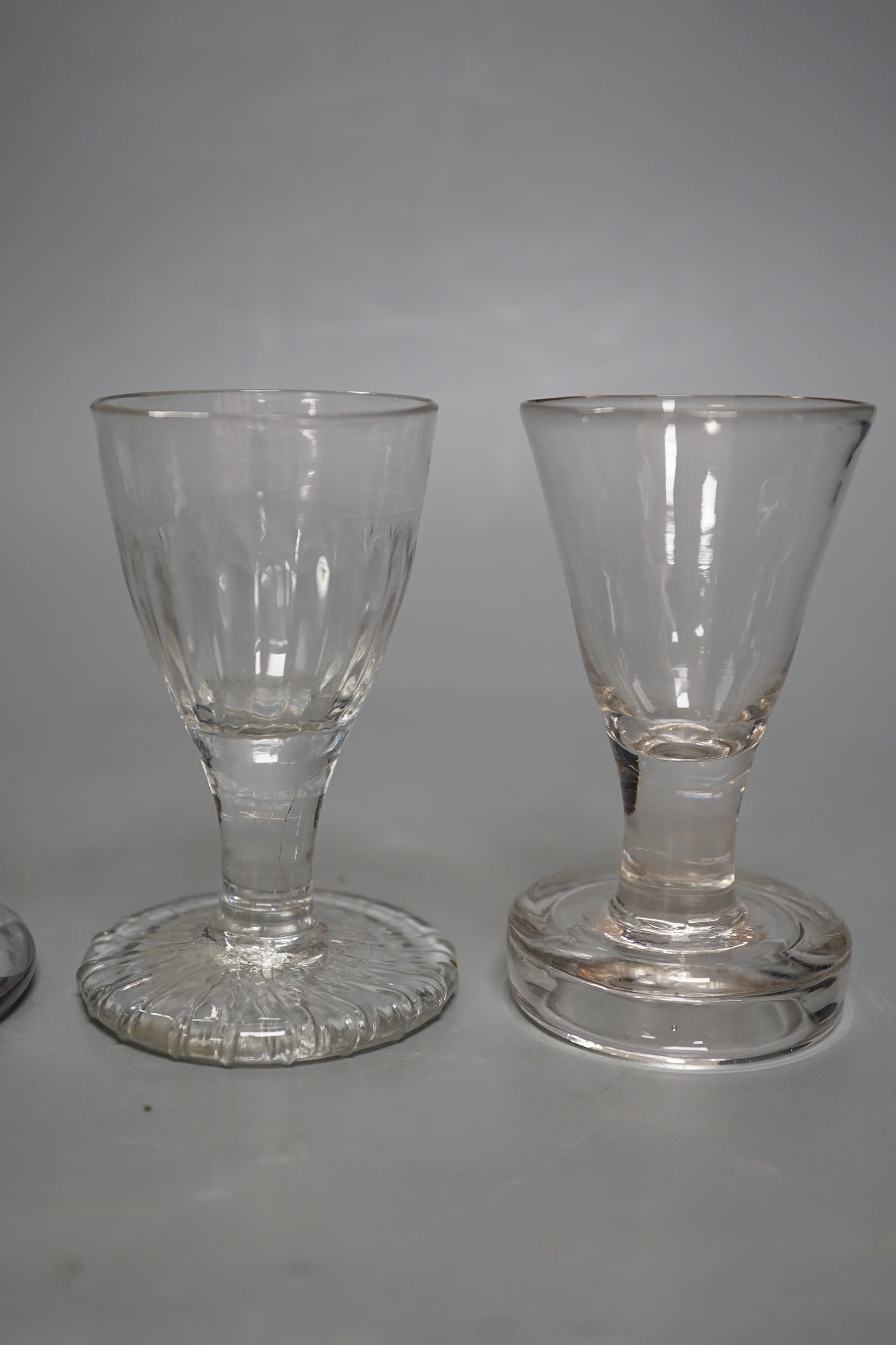 Four 18th and 19th century assorted toasting glasses, tallest 12cms high